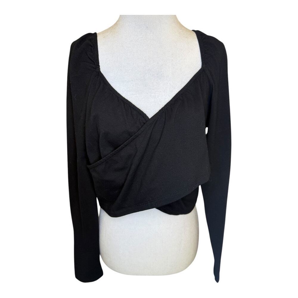 Vero Moda Women's XL Black Wrap Crop Top Blouse Long Sleeve NWOT